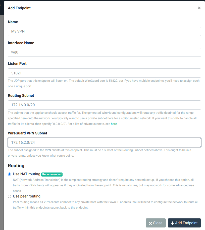 The endpoint configuration